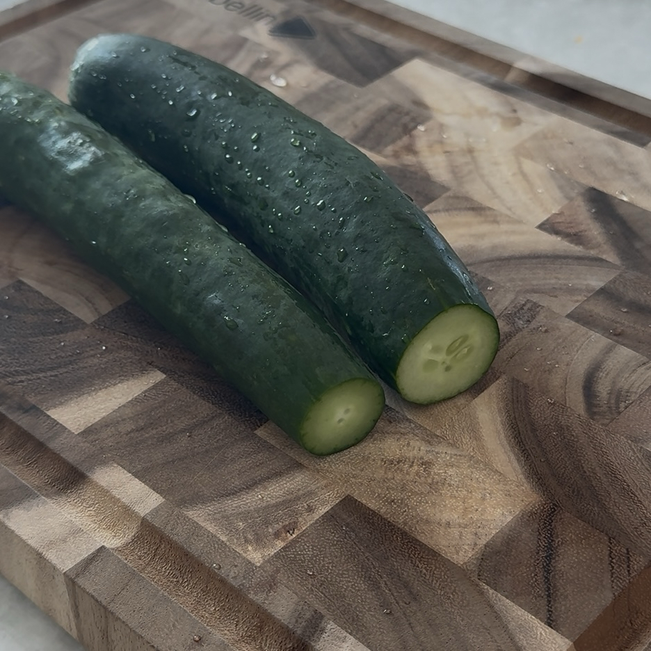 Smashed Cucumber Salad Whole cucumbers before preparation for Korean smashed cucumber salad