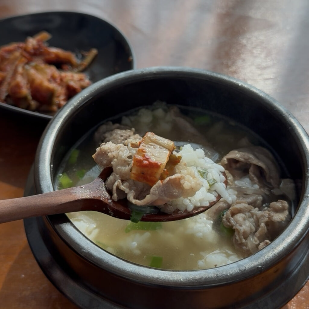 Korean Beef Brisket Galbitang with rice and kimchi
