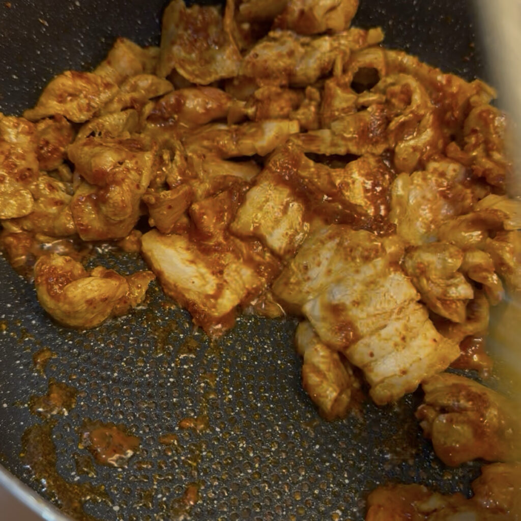Pork coated in gochujang sauce