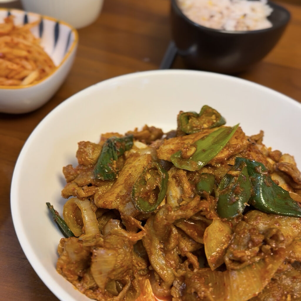Korean spicy pork served with rice