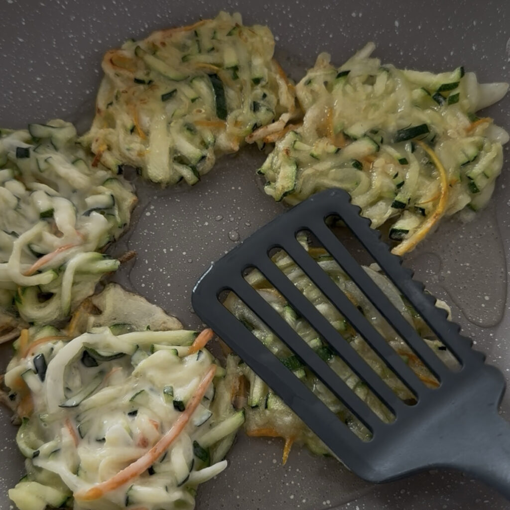 Freshly made Crispy Korean Zucchini Pancake (Hobak Jeon) with extra crispy edges and a soft, tender center.
