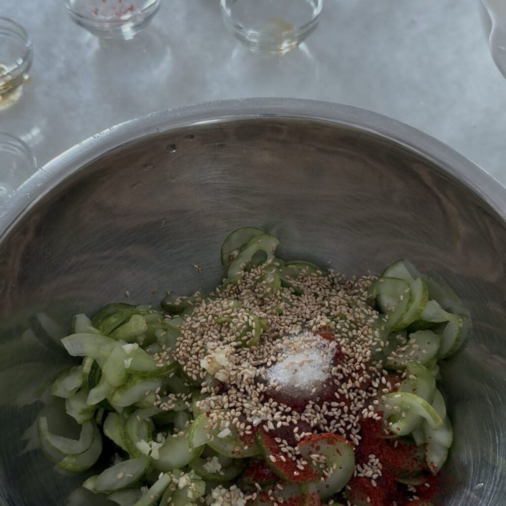 Preparing Oi Muchim seasoning