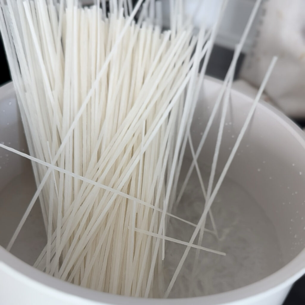 Thin wheat noodles (somyeon) for making Korean Perilla Oil Noodles.