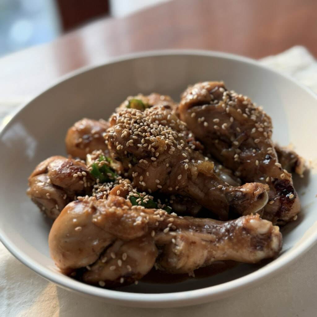 Glazed chicken drumsticks in soy sauce