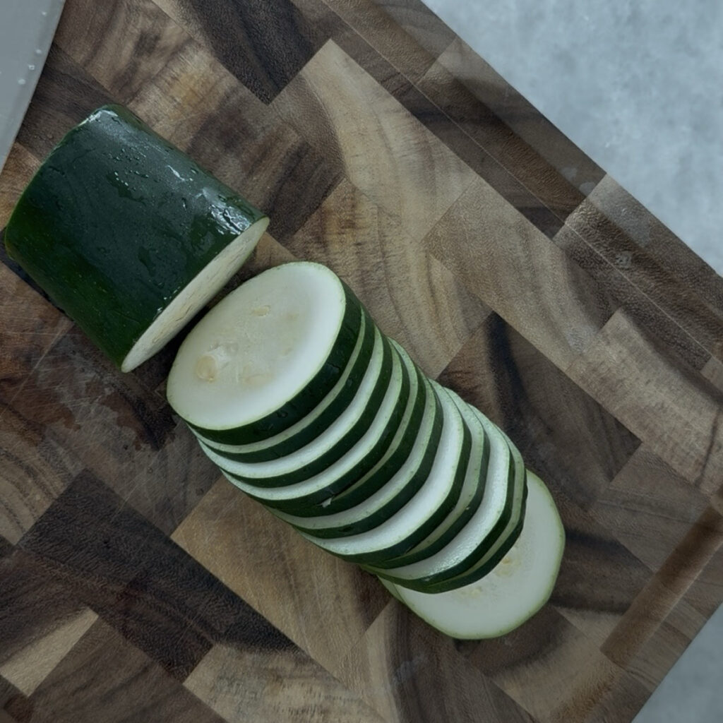 Thinly sliced zucchini rounds for hobakjeon